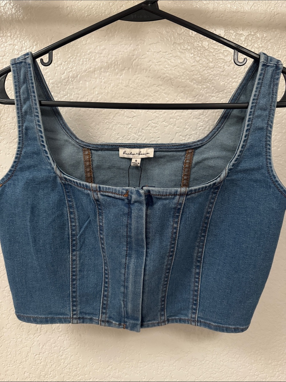 Reformation Denim Corset Crop Top in Blue
